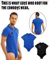 Man in a blue Cowboys star bodysuit: This is what guys who root for the Cowboys wear