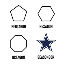 Pentagon, hexagon, octagon, and the Cowboys star labeled Seasongon